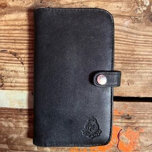 Black Leather Wallet with Snap Closure